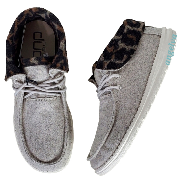 NWB Hey Dude britt wool blend ankle high fold booties cream cheetah size 10 - Picture 3 of 13